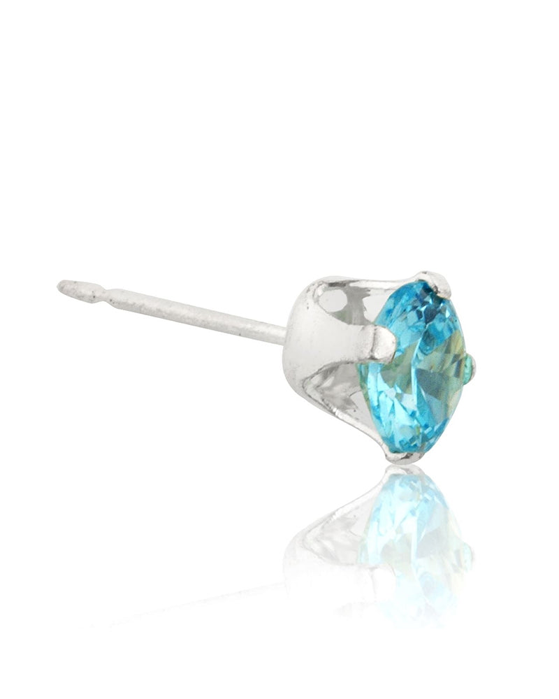925 Sterling Silver 5mm Buttercup Earring +Light Blue Stone