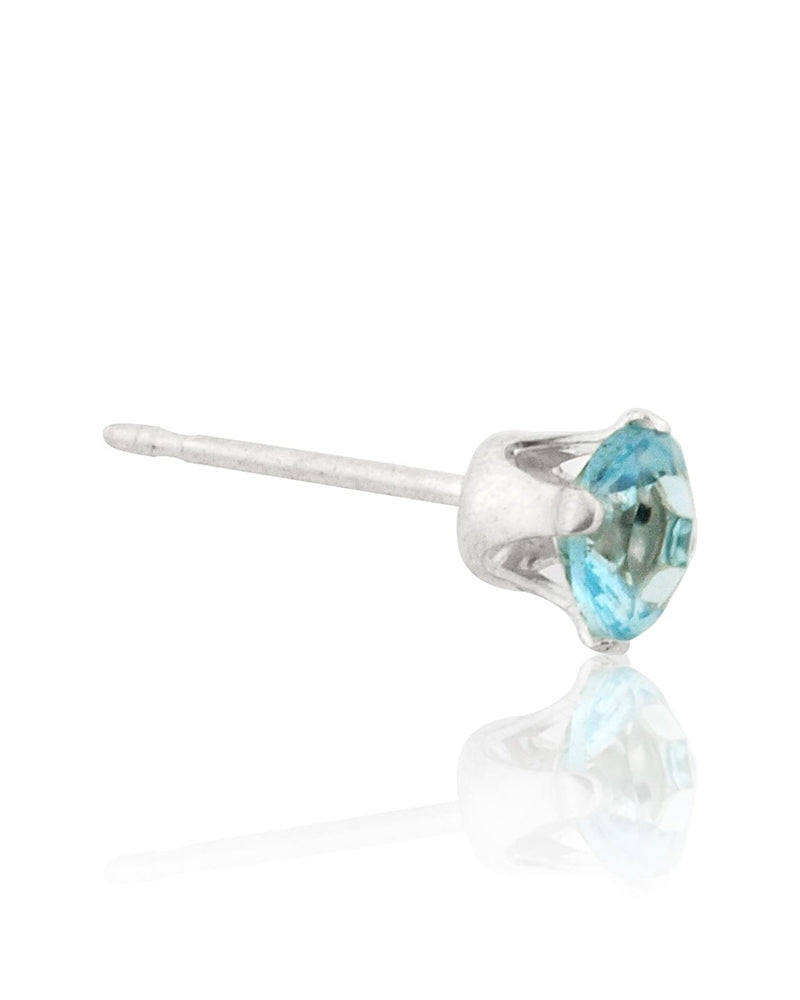 925 Sterling Silver 4mm Buttercup Earring +Light Blue Stone