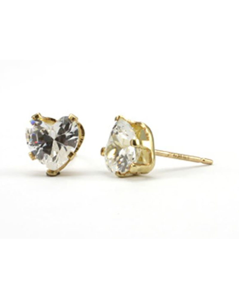 Yellow Gold Filled 6mm Buttercup Earring +Heart Shaped Zirconia Stone