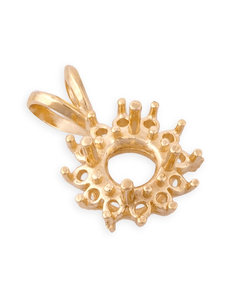 14K Yellow Gold Round Setting Cluster Pendant 1Ct + 12 3Pt Stones