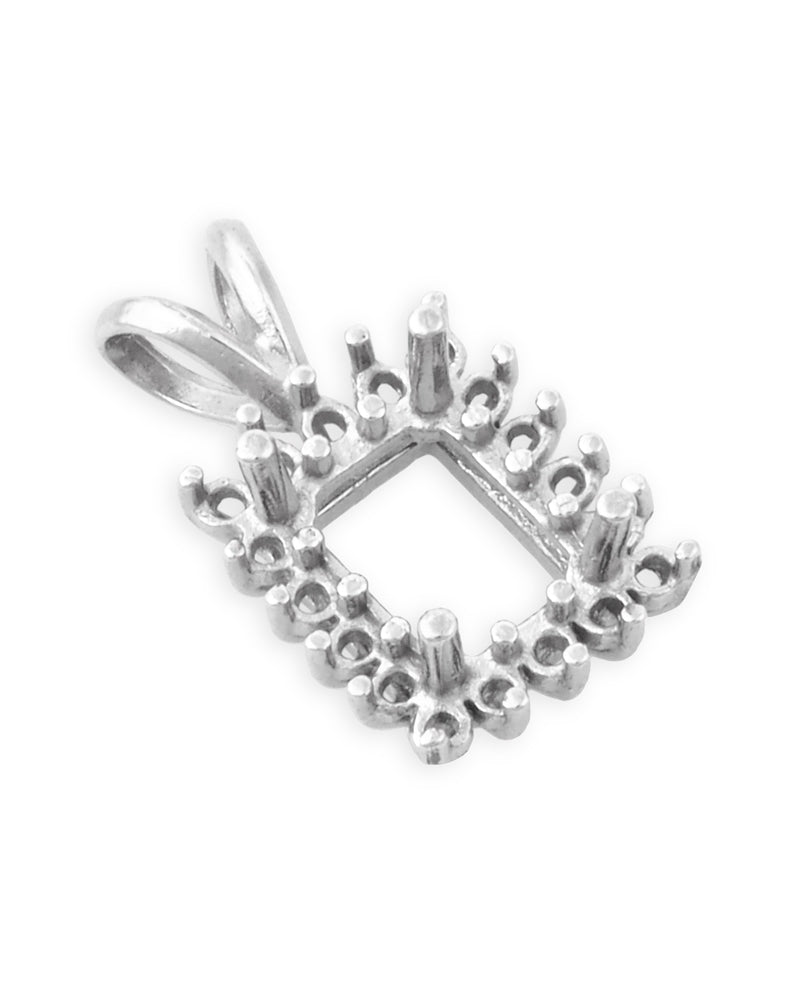 14K Yellow Gold Emerald Setting Cluster Pendant 6X8 + 18 2Pt Stones