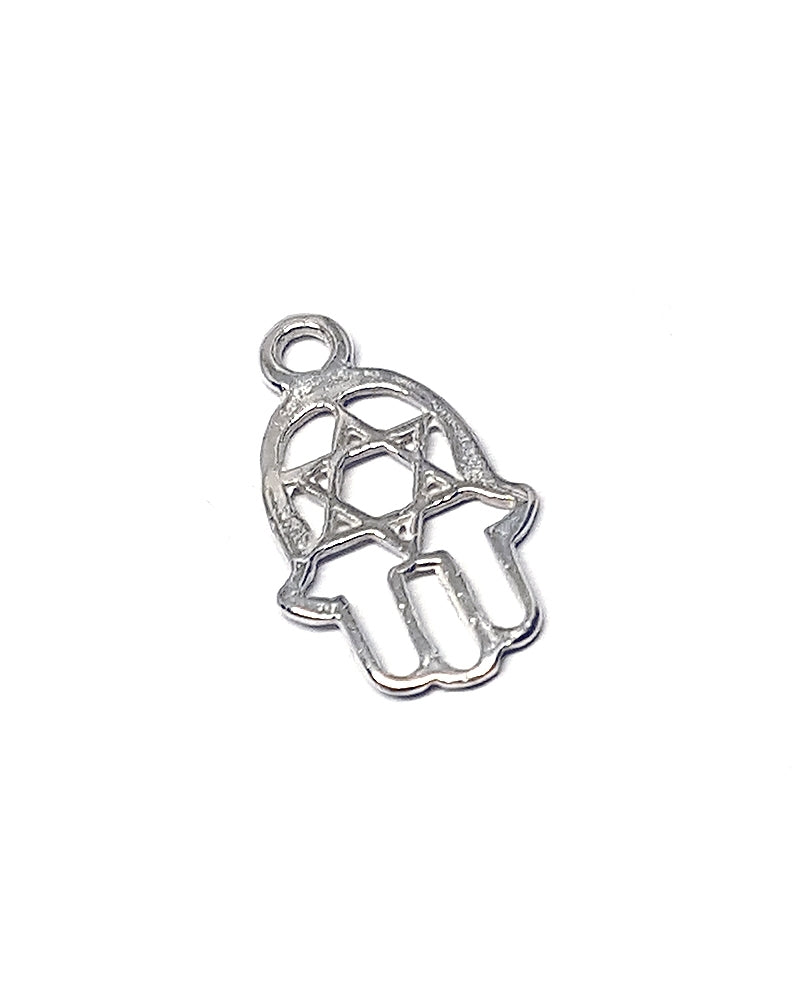 925 Sterling Silver Hamsa & Star Of David Pendant Charm 18mm