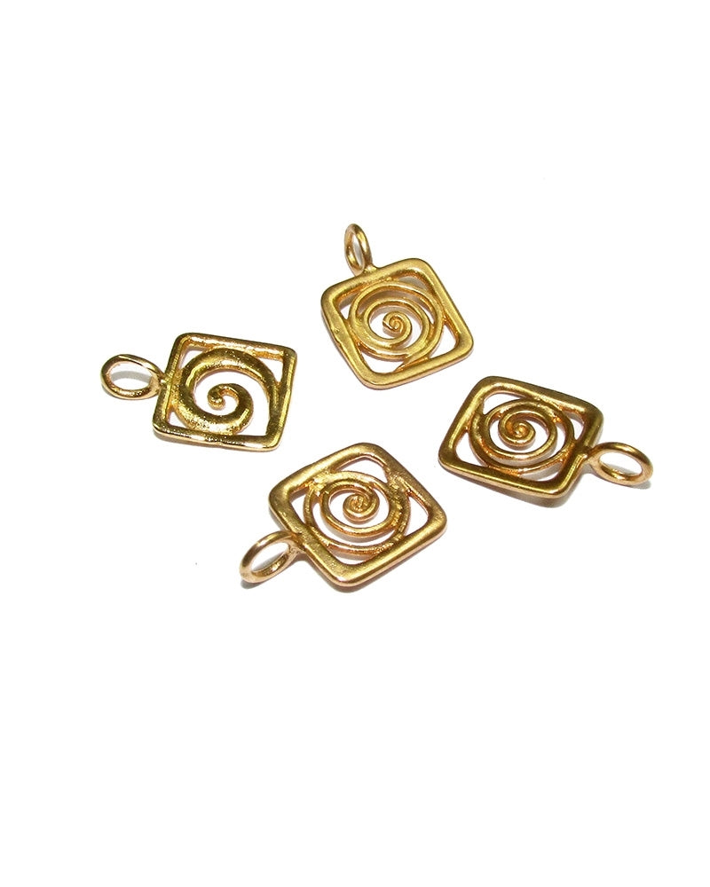 14K Gold Plated Spiral Square Pendant