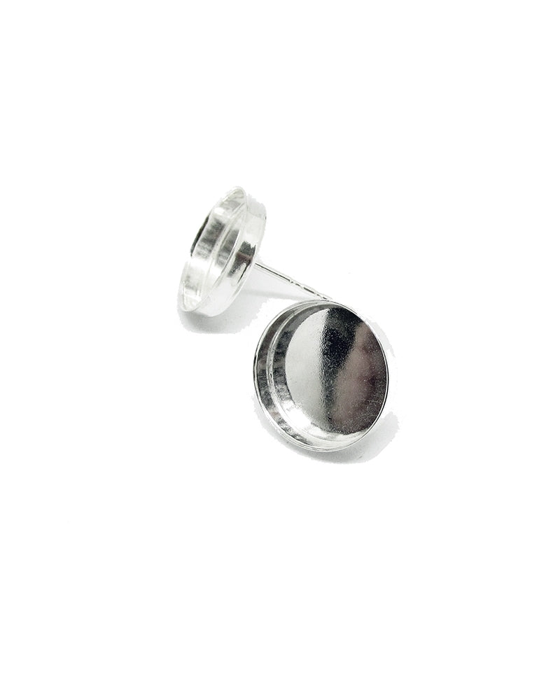 925 Sterling Silver Bezel Cup Stud Earring 12mm