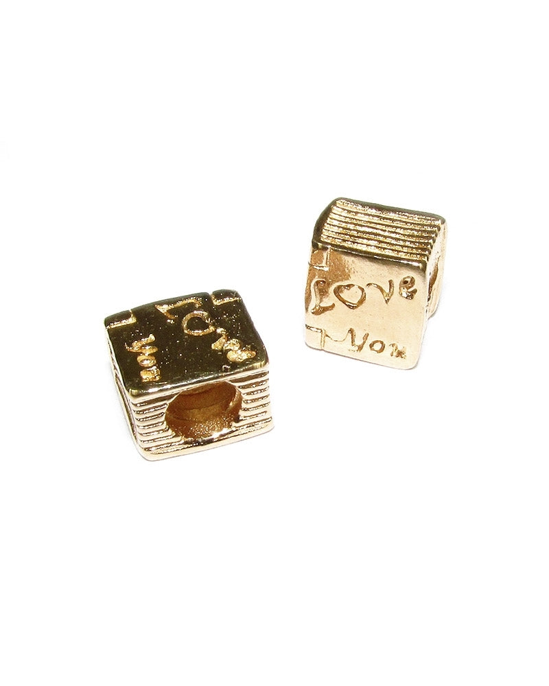 14K Gold Plated Cube Bead Slide Pendant
