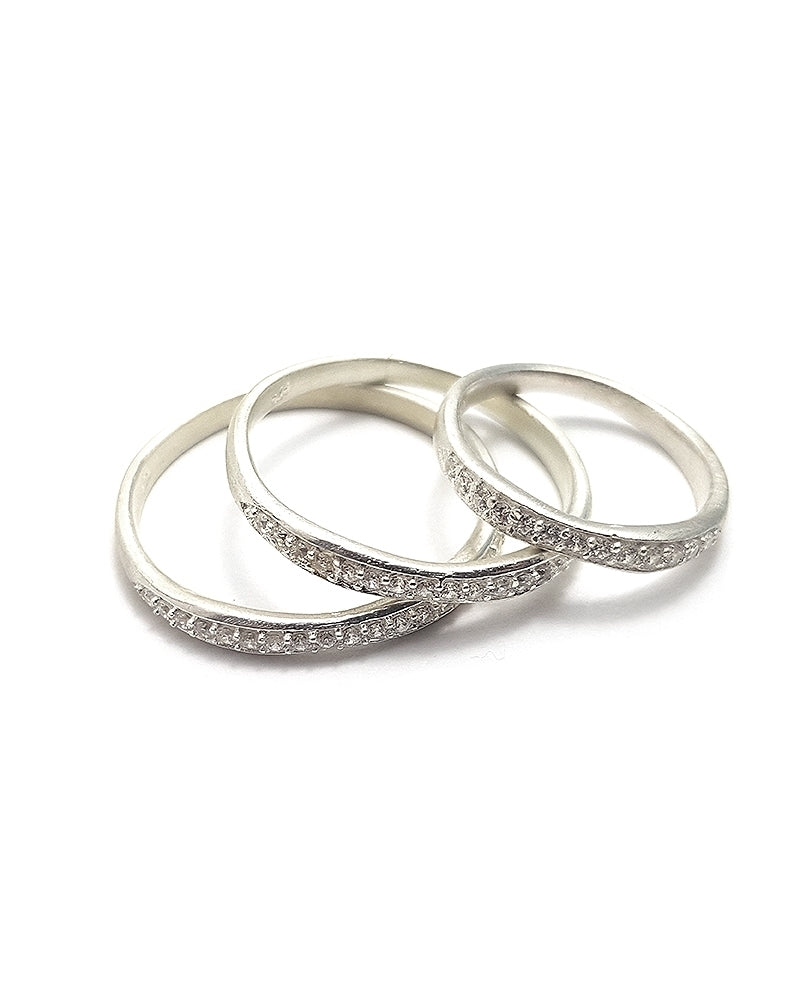 Sterling Silver Zircons All Around Set Fashion Rings