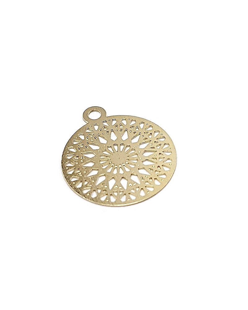 14K Gold Plated Round Geometric Laser Cut Pendant