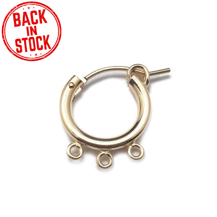 Yellow Gold Filled Tube Hoop Earring W/3 Loops 10mm
