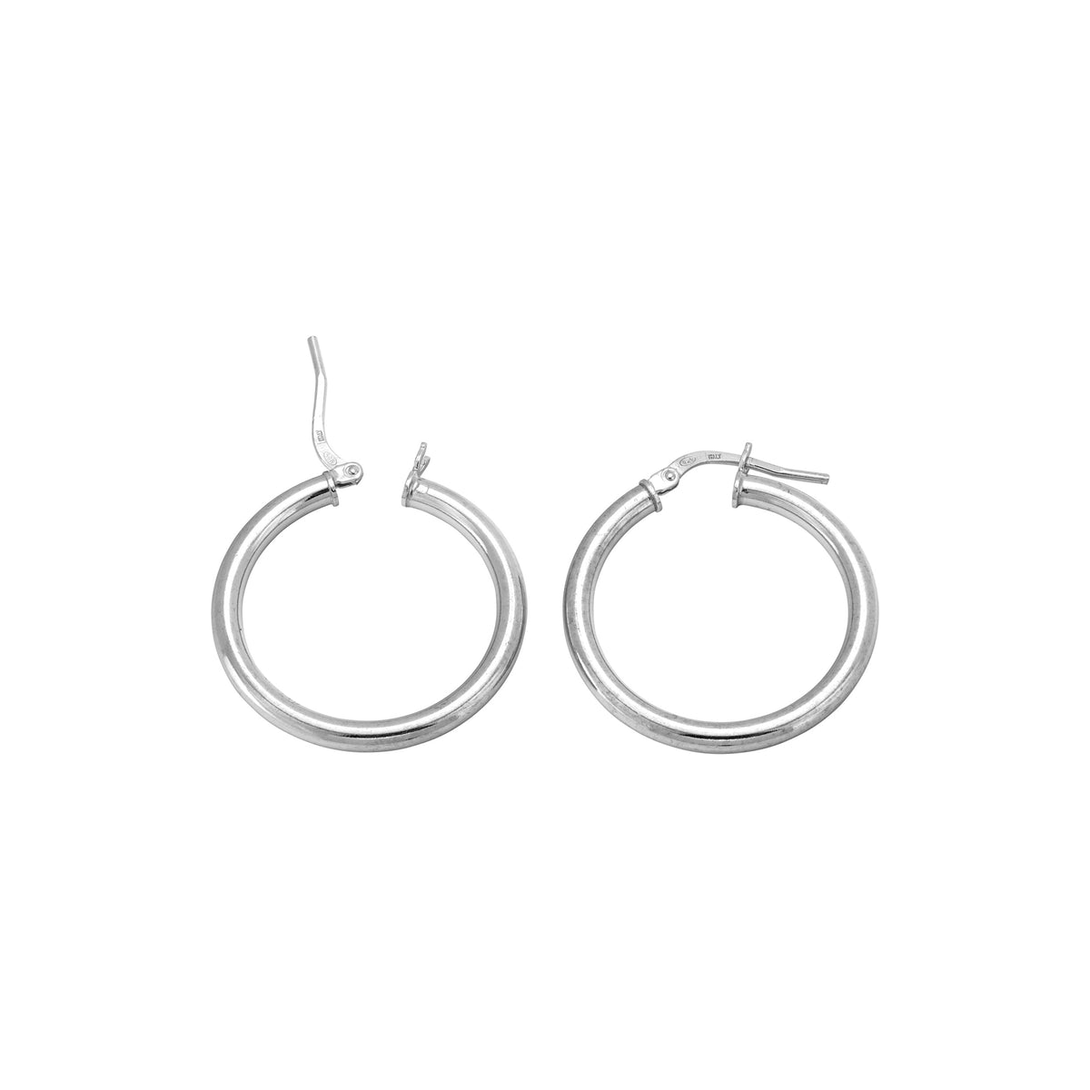 Rhodium Plated Silver hoop earring 25X2.5mm with snap closure
