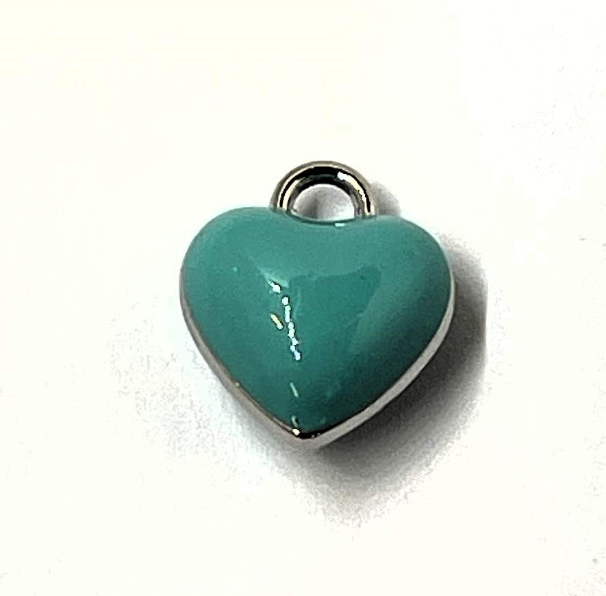 Turquoise Enamel Puffed Heart Pendant with Silver Color Frame