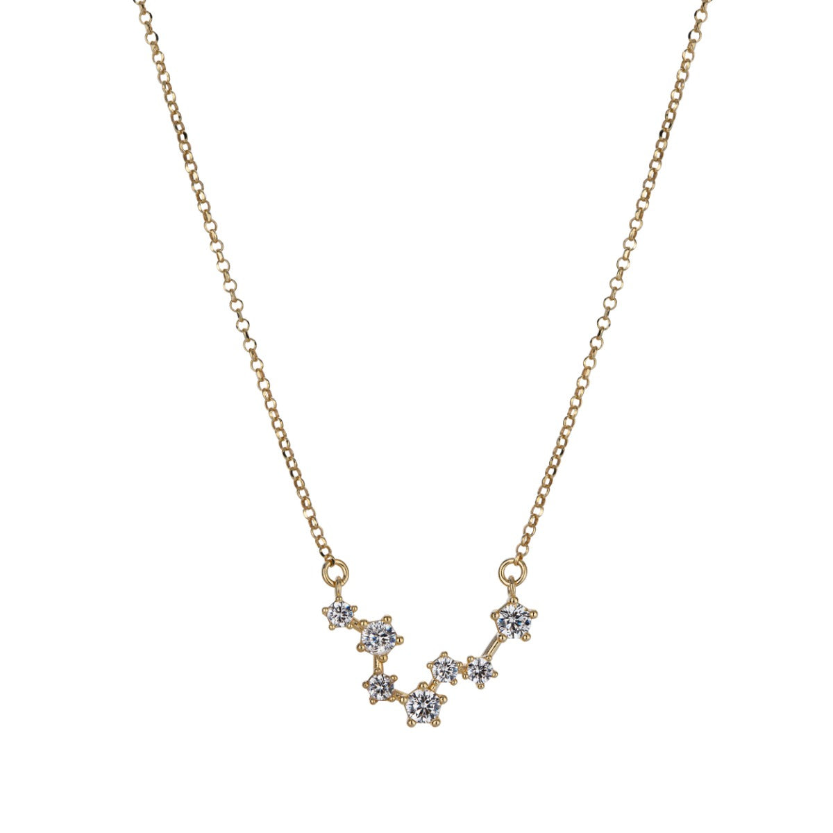 Gold Plated Silver Zodiac Necklace with 7 CZ Stones ��� Pisces