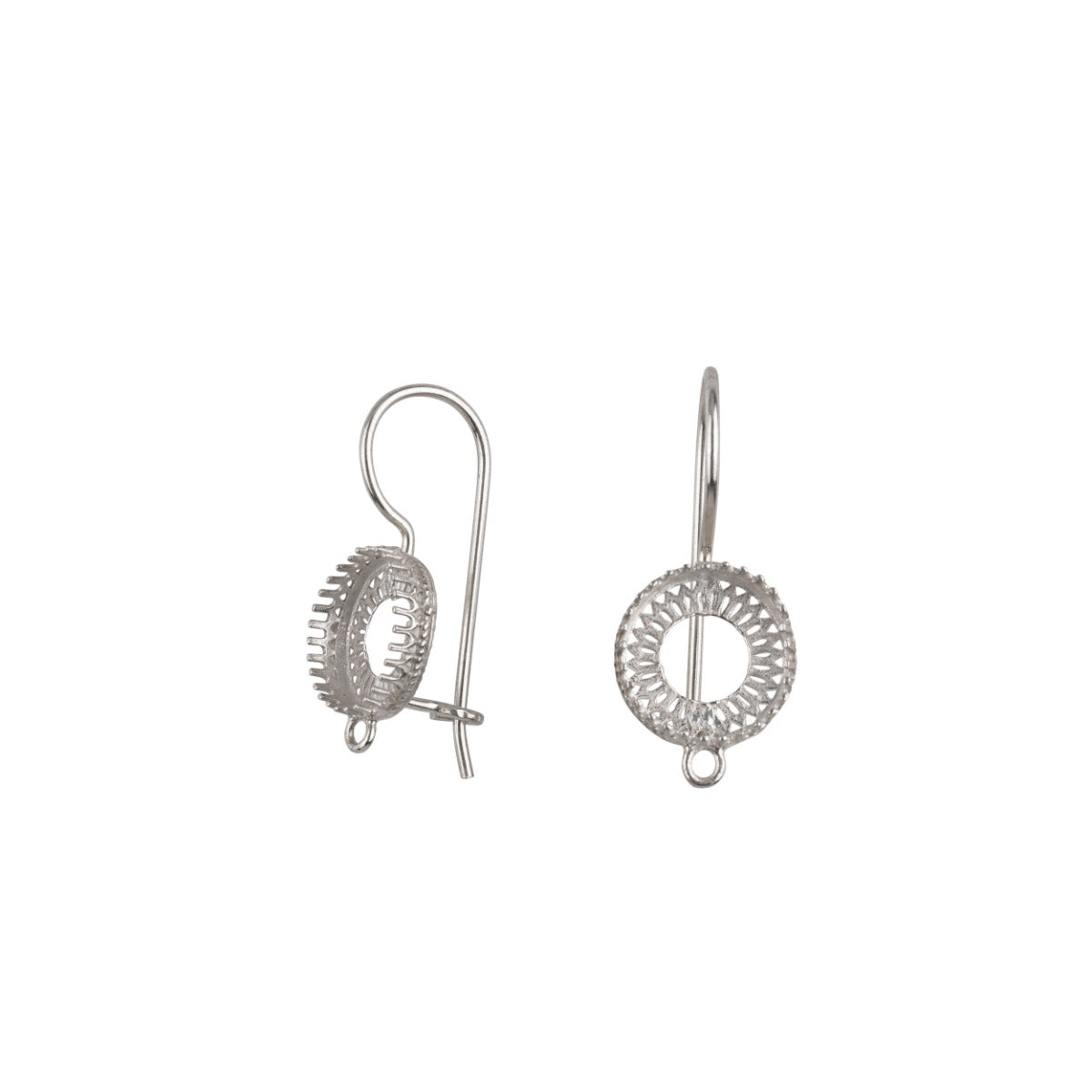 925 Sterling Silver Ear Wire Earring+ Bezel Cup 10mm