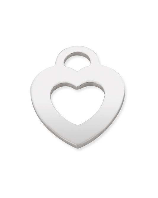 925 Sterling Silver Flat Hollowed Heart Pendant 20.5mm