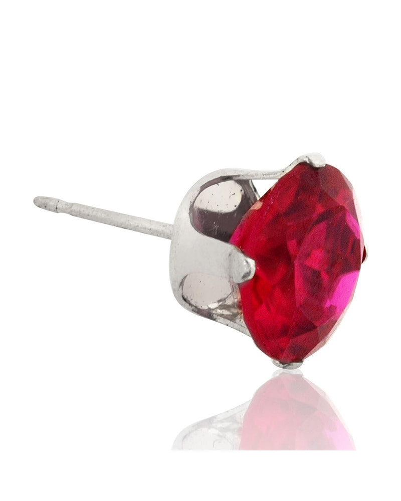 925 Sterling Silver 8mm Buttercup Earring +Fuchsia Stone
