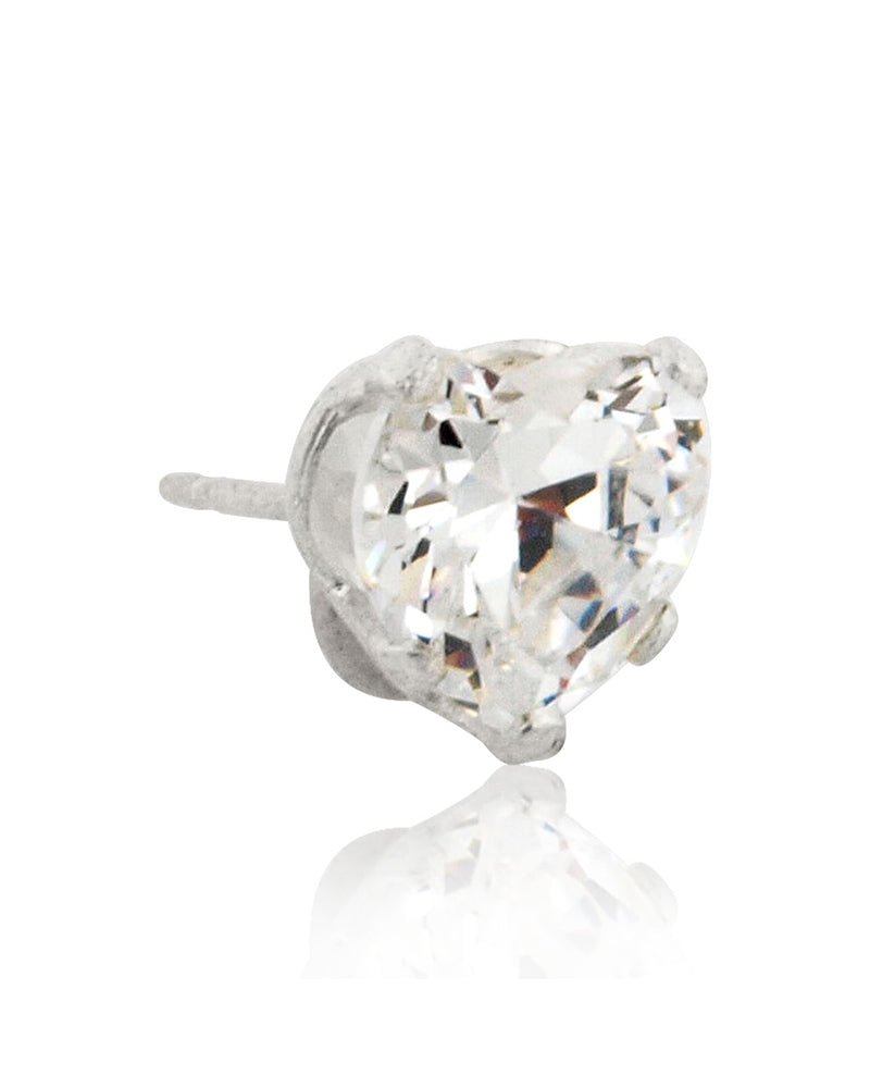 925 Sterling Silver 6mm Buttercup Earring +Heart Shaped Zirconia