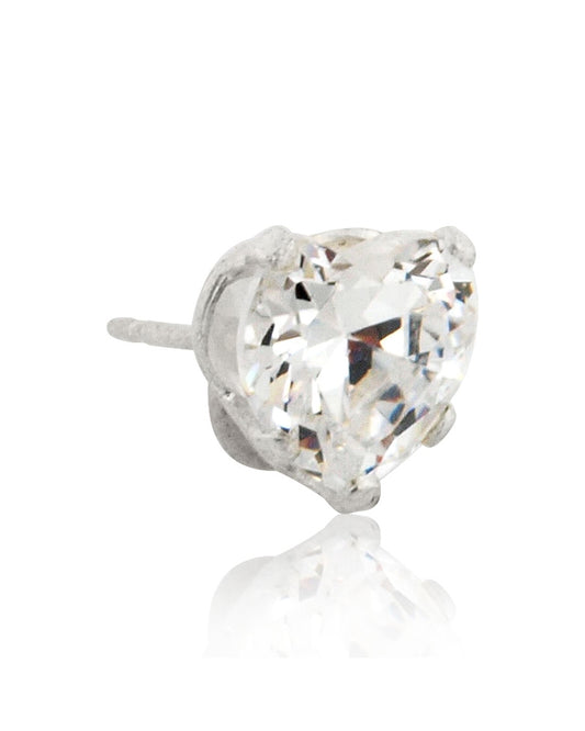 925 Sterling Silver 6mm Buttercup Earring +Heart Shaped Zirconia