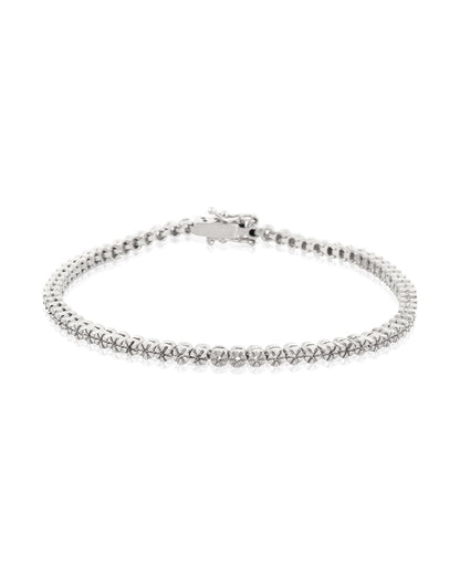 18K White Gold Flower 2/3Pt Tennis Bracelet 18Cm