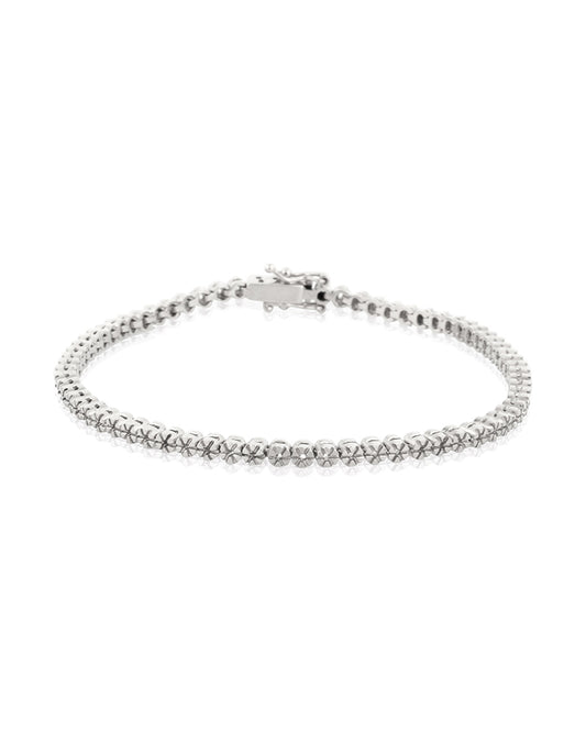 18K White Gold Flower 2/3Pt Tennis Bracelet 18Cm