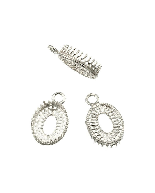 Oval Bezel Cup Settings 8X10mm Sterling Silver 925 Pendant 333