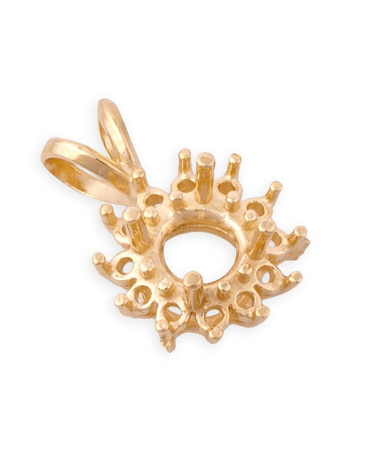 14K Yellow Gold Round Setting Cluster Pendant 1Ct + 12 3Pt Stones