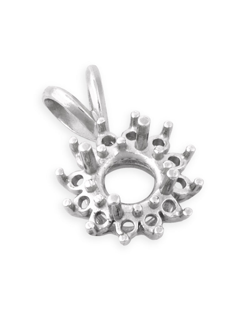 14K White Gold Round Setting Cluster Pendant 1Ct + 12 3Pt Stones