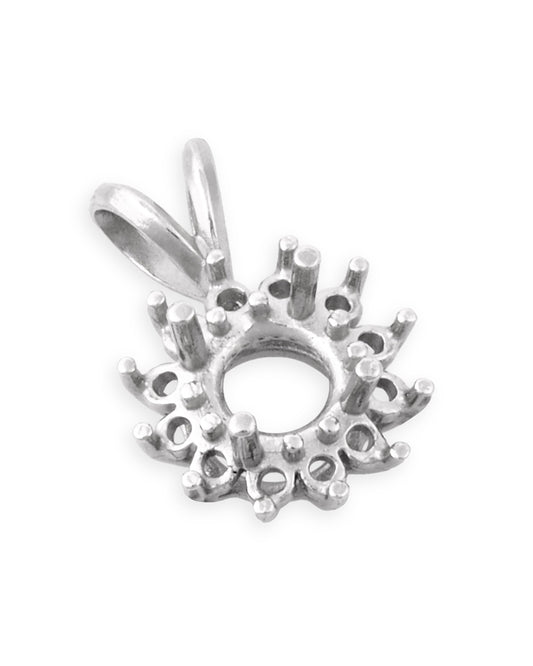 14K White Gold Round Setting Cluster Pendant 1Ct + 12 3Pt Stones