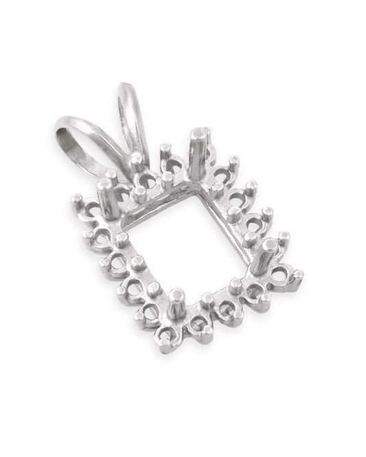 14K Yellow Gold Emerald Setting Cluster Pendant 8X10 + 16 3Pt Stones