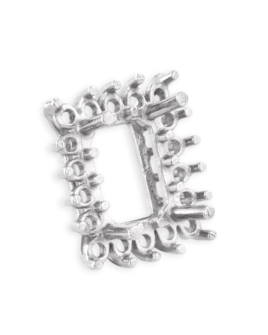 14K White Gold Emerald Setting Cluster 8X10 + 18 3Pt Stones