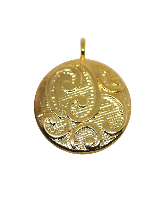 14K Gold Plated Round Pendant 15mm
