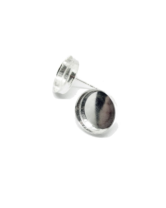 925 Sterling Silver Bezel Cup Stud Earring 12mm