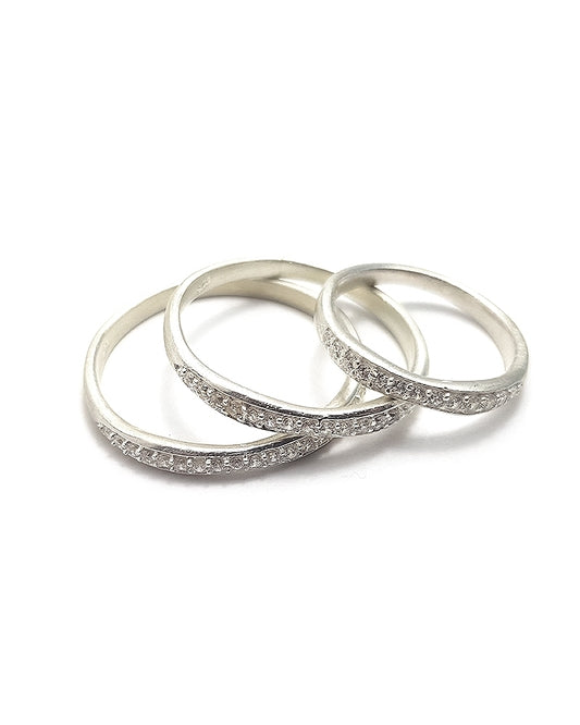 Sterling Silver Zircons All Around Set Fashion Rings