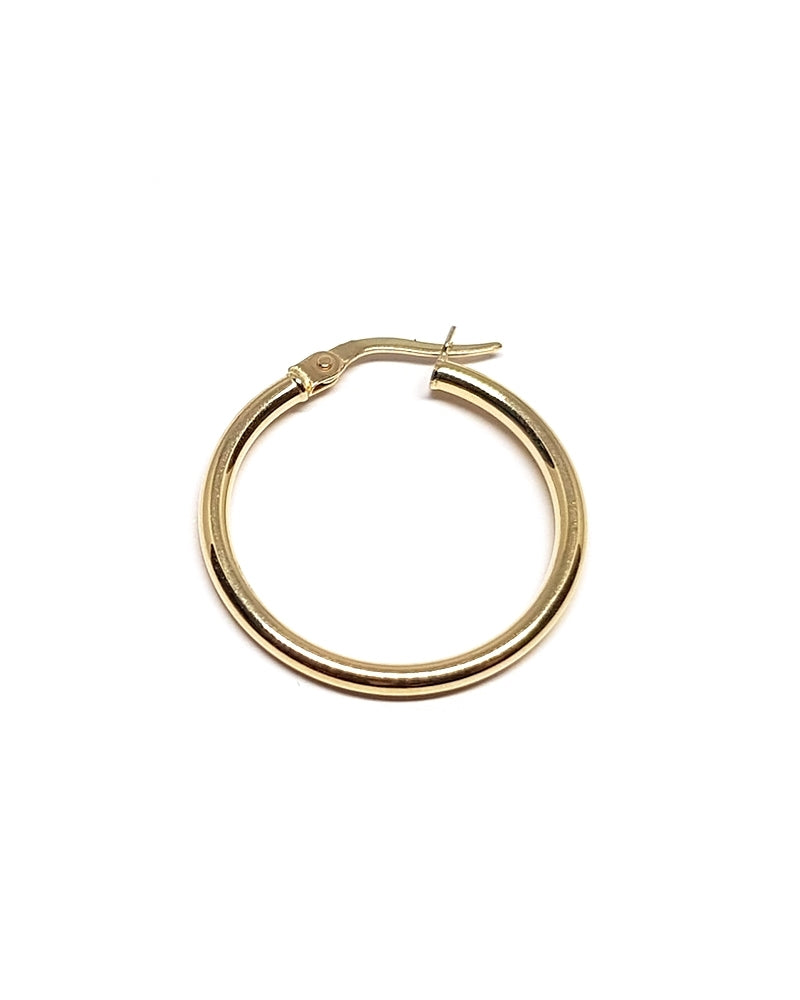 14K Yellow Gold Hoop Tube Earring 25X2mm W/snap