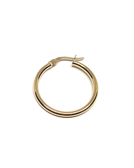 14K Yellow Gold Hoop Tube Earring 25X2mm W/snap