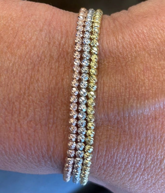 925 Sterling Silver Diamond Cut Bead Bracelets Available In 2 Colors