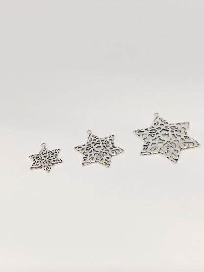Sterling Silver 925 Large Decorative Star of David Pendant