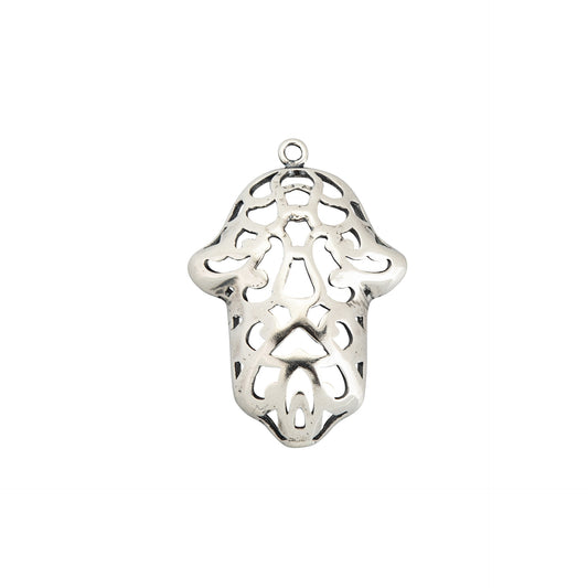 Sterling Silver 925 Large Decorative Hamsa Pendant