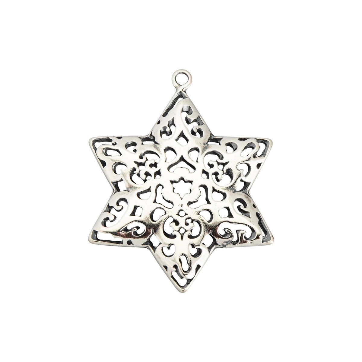 Sterling Silver 925 Large Decorative Star of David Pendant