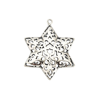 Sterling Silver 925 Large Decorative Star of David Pendant