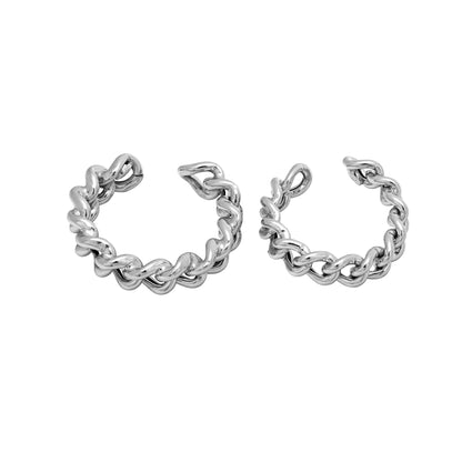 Curb link design open back Rhodium plated silver ring (Large)