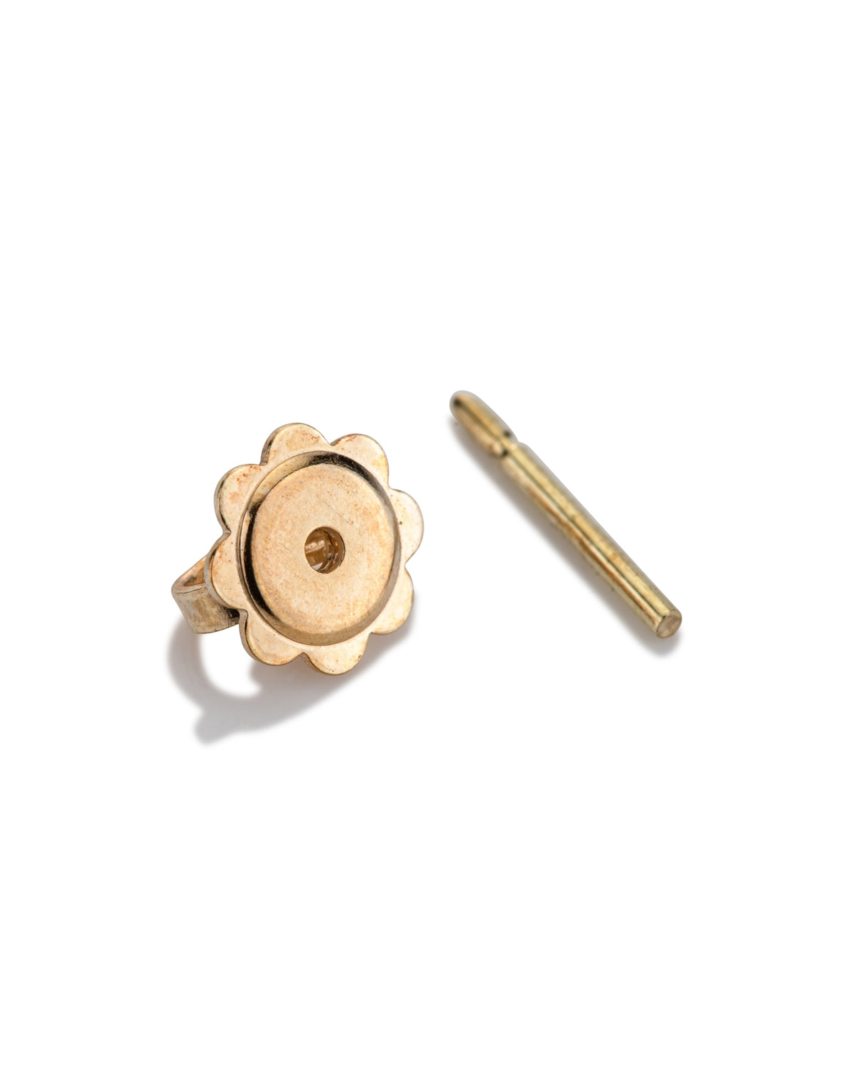 14K Yellow Gold Flower Shaped Threaded Earnut + Post