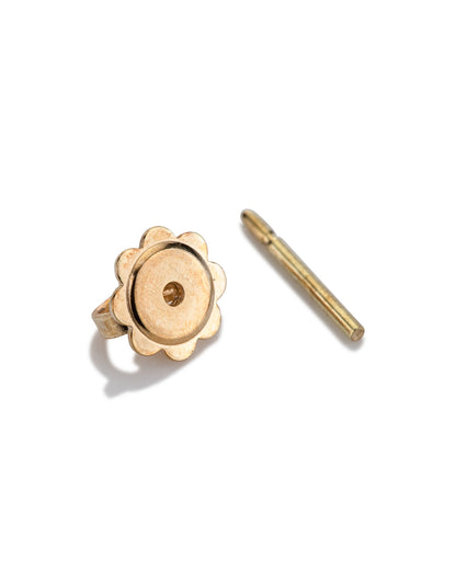 14K Yellow Gold Flower Shaped Threaded Earnut + Post