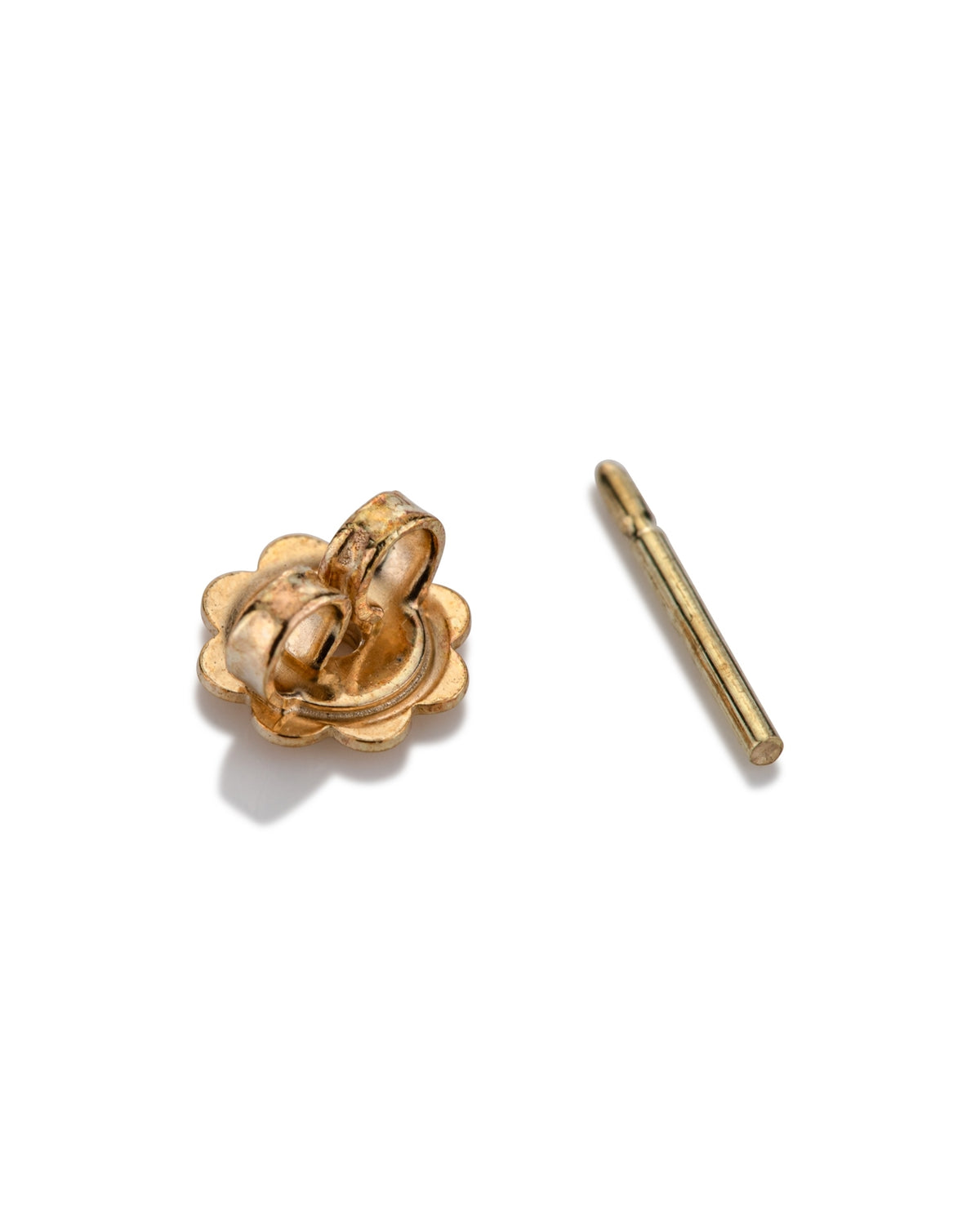 14K Yellow Gold Flower Shaped Threaded Earnut + Post