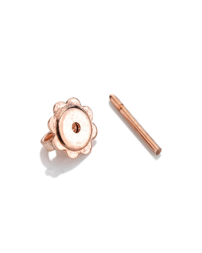 14K Rose Gold Flower Shaped Threaded Earnut + Post