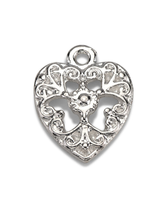 Antique Style Decorative Sterling Silver Heart Pendant