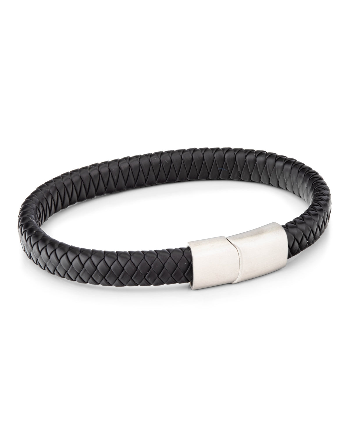 Black Leather Braided 9mm Bracelet with Stainless Steel Clasp