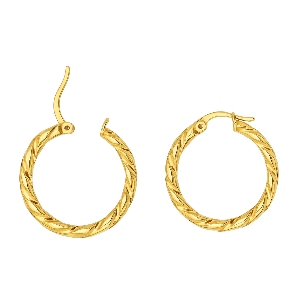 Yellow Gold Filled 13mm Twisted Square Hoop Earring W/Snap