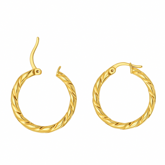 Yellow Gold Filled 13mm Twisted Square Hoop Earring W/Snap