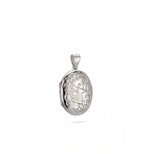 925 Sterling Silver Oval Pendant openable 22x28mm decorated