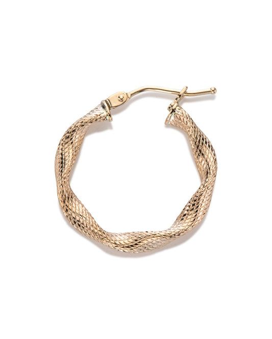 14KY Gold Twisted Textured Hoop Earring 3x15mm