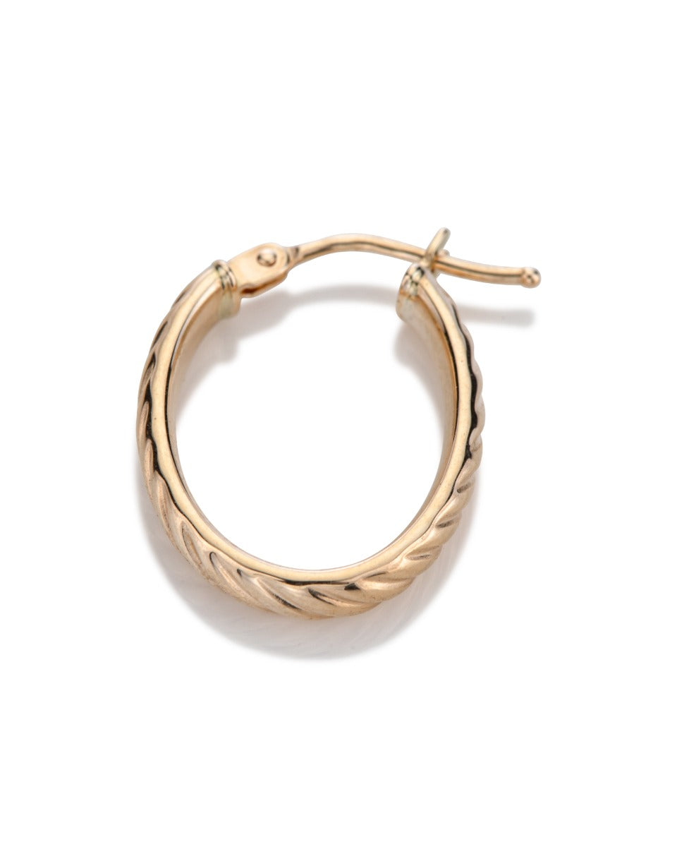 14KY Gold Oval Textured Hoop Earring